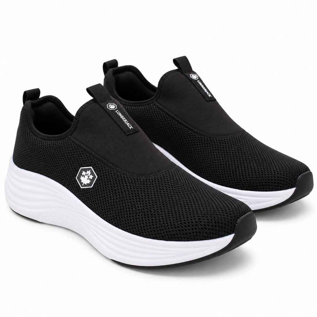 Lumberjack Talara Men's Laceless Mesh Sneakers in Black & White