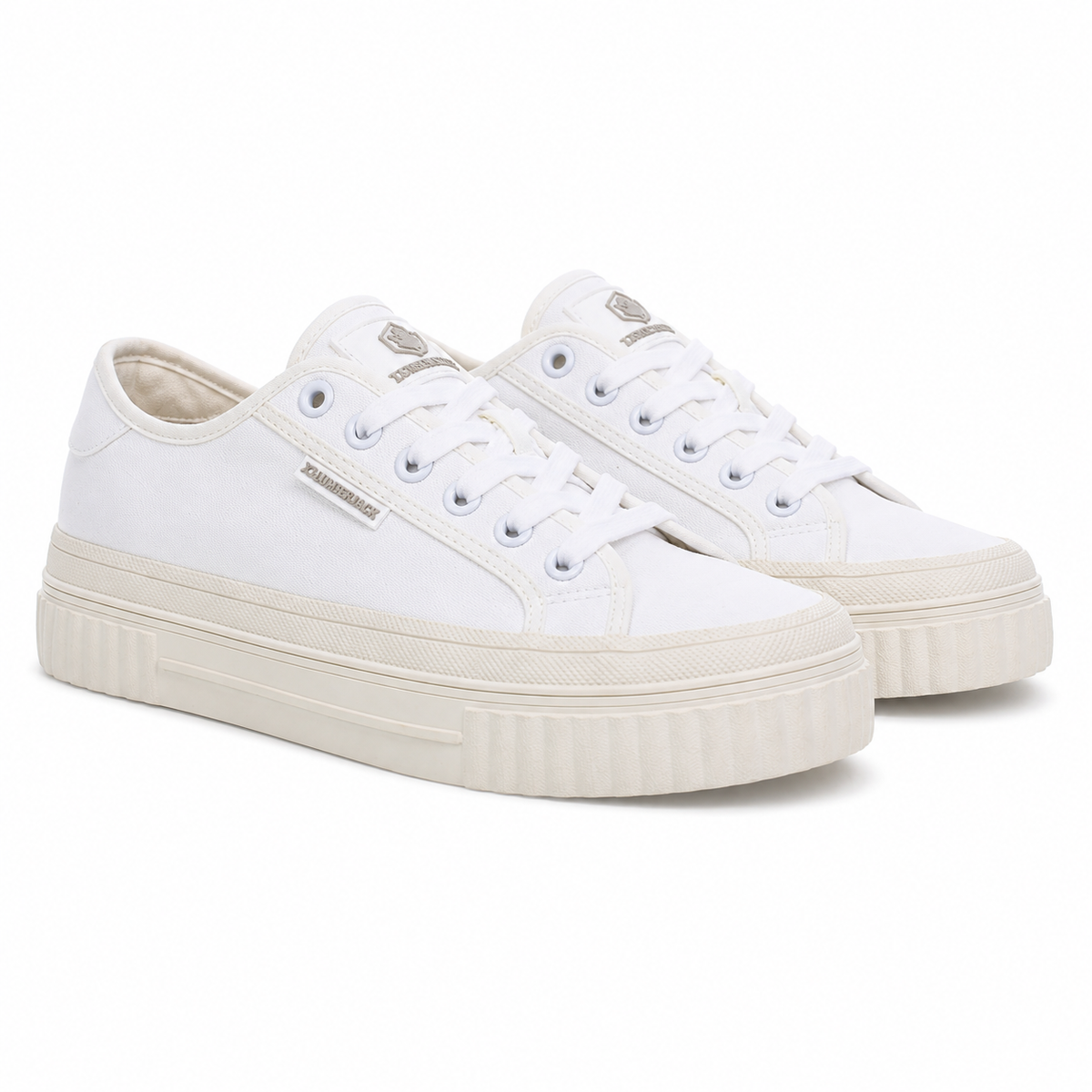 Lumberjack Anya Canvas Lace-Up Sneakers in White & Cream