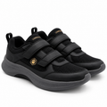 A pair of black Lumberslow athletic sneakers with hook-and-loop strap closures and a small gold logo on the side, shown on a clean white background.