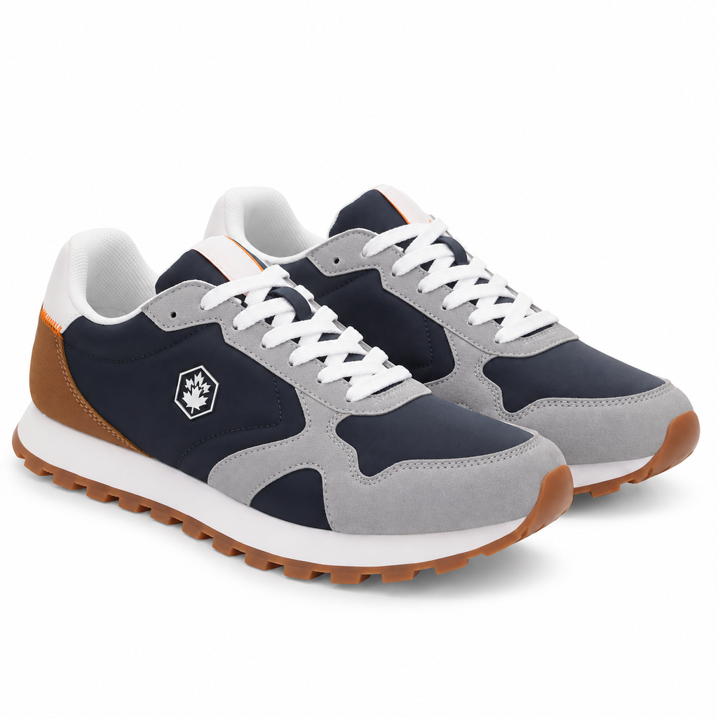Lumberjack Frag Men's Colour-Block Sneakers in Navy, Grey & Tan