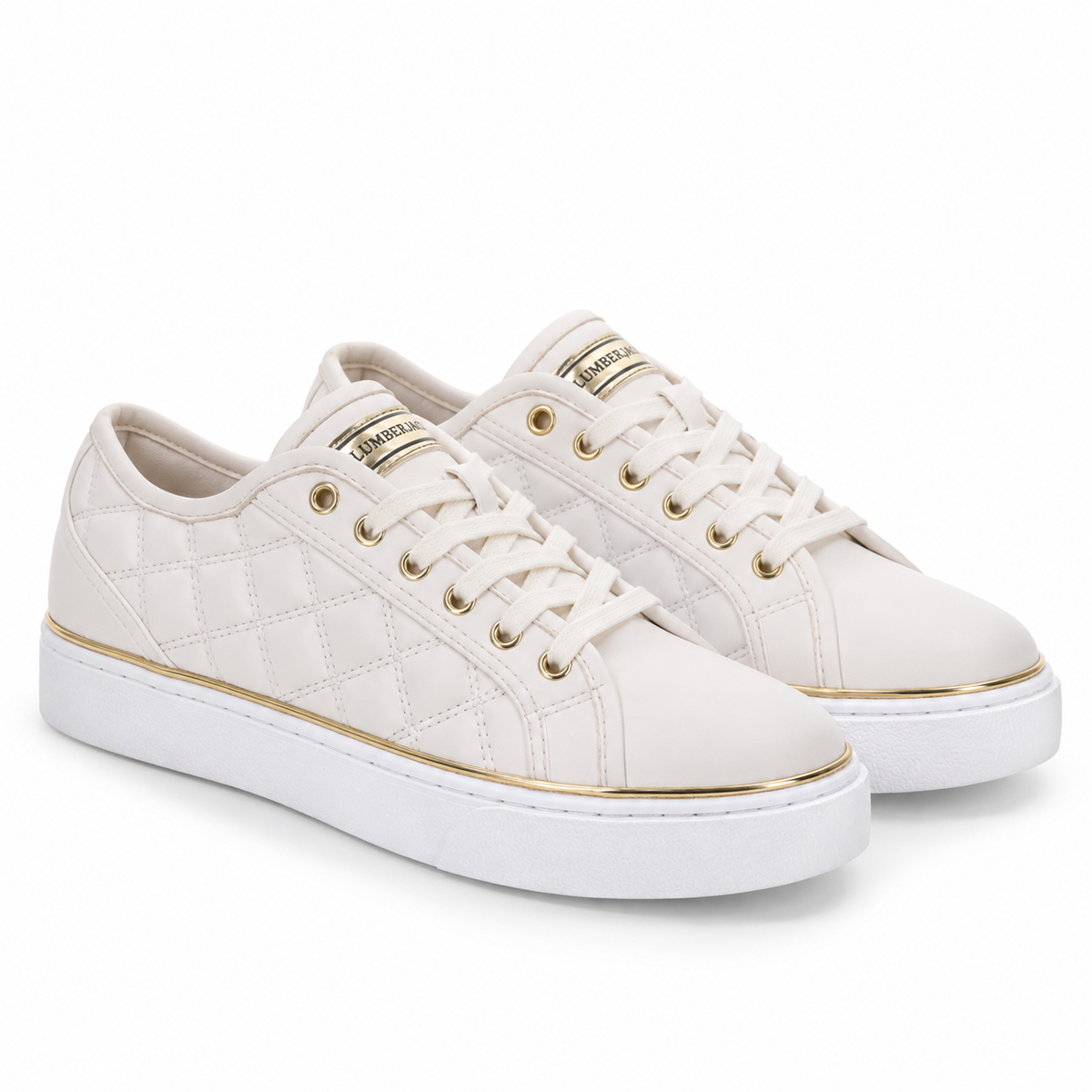 Lumberjack Safiya Women's Quilted Platform Sneakers in White & Gold