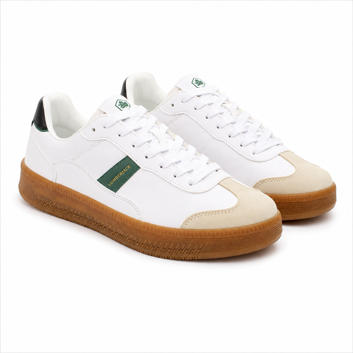 Lumberjack Fofana Men's Low-Profile Gum-Sole Sneakers in Off-White & Green