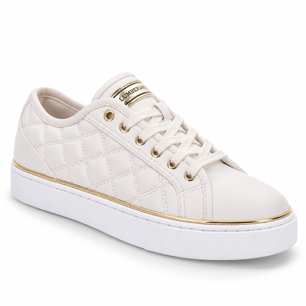 Lumberjack Safiya Women's Quilted Platform Sneakers in White & Gold