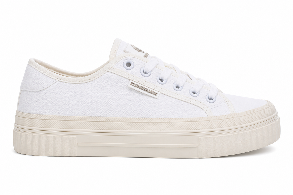 Lumberjack Anya Canvas Lace-Up Sneakers in White & Cream