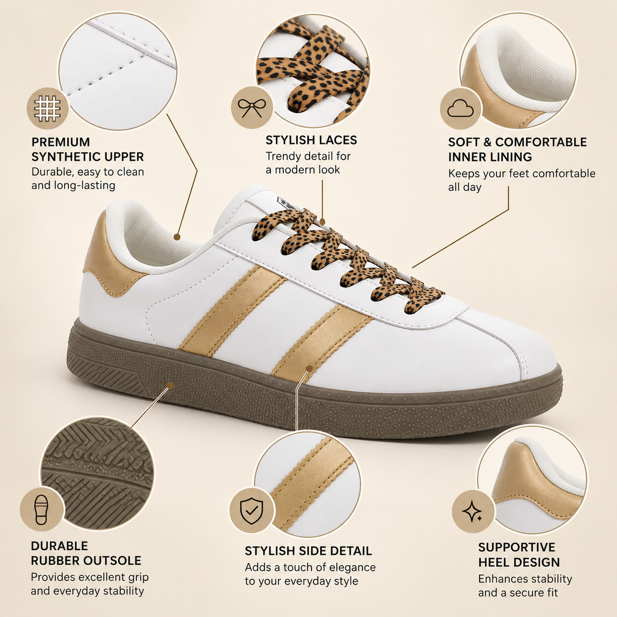 Lumberjack Frosty Women's Low-Top Sneakers in Off White & Gold