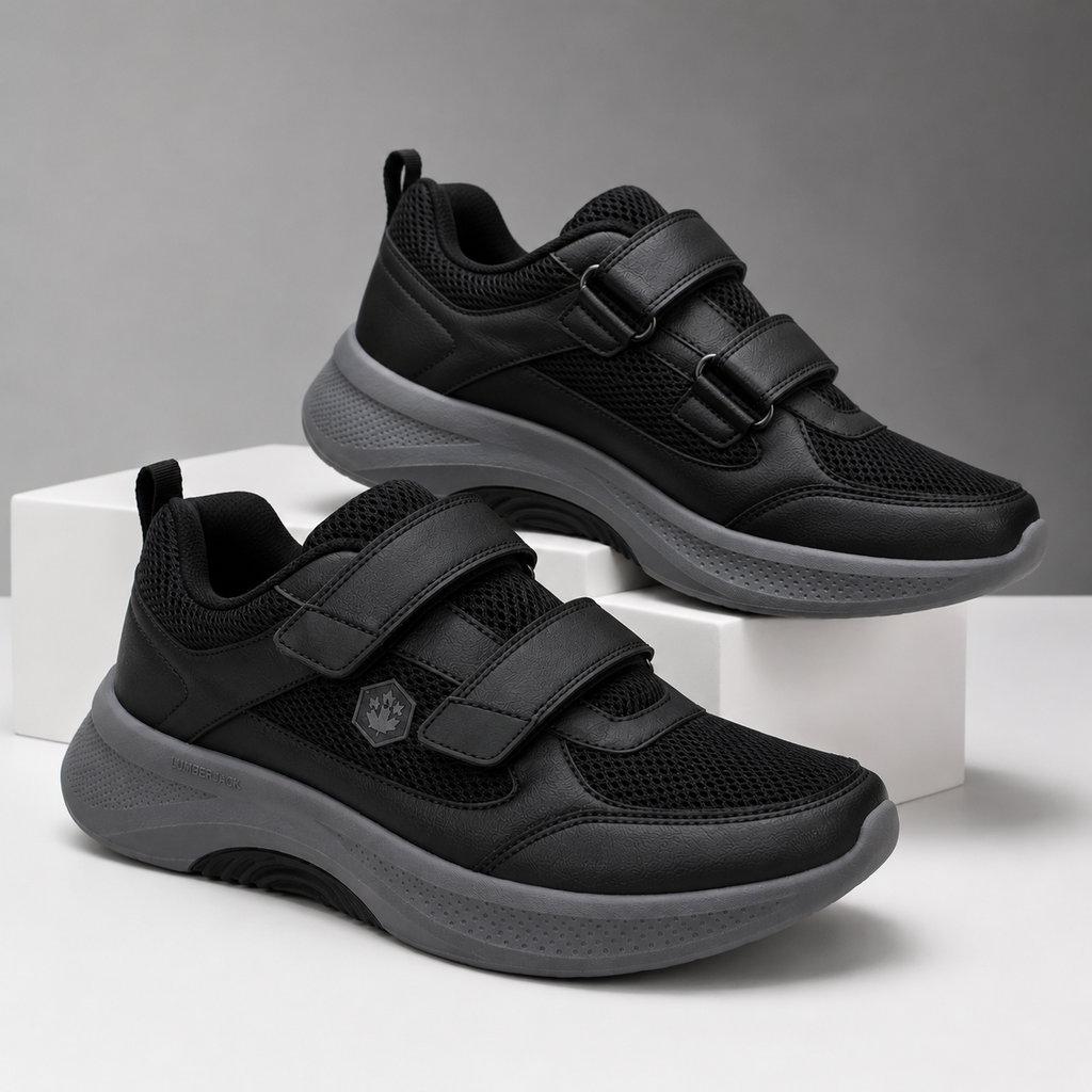 Lumberjack Close Men's Strap Sneakers in Black & Dark Grey