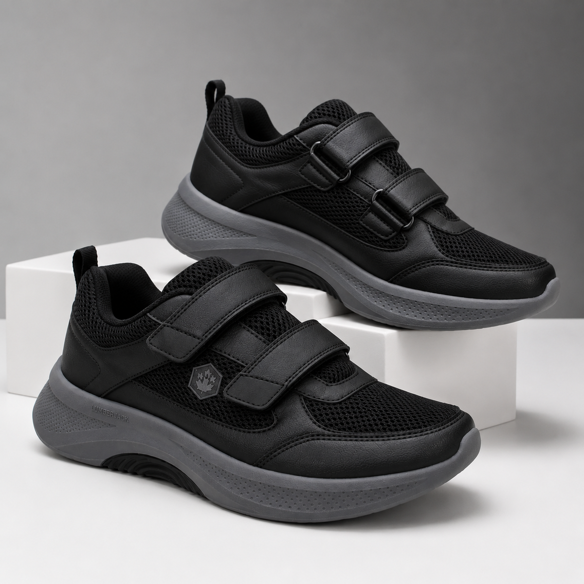 Lumberjack Close Men's Strap Sneakers in Black & Dark Grey