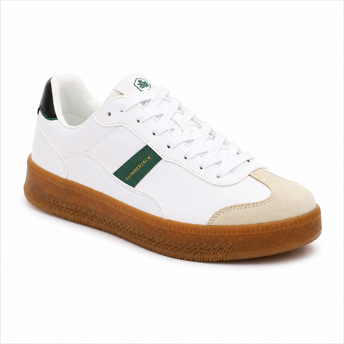 Lumberjack Fofana Men's Low-Profile Gum-Sole Sneakers in Off-White & Green