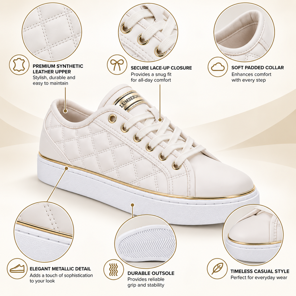 Lumberjack Safiya Women's Quilted Platform Sneakers in White & Gold