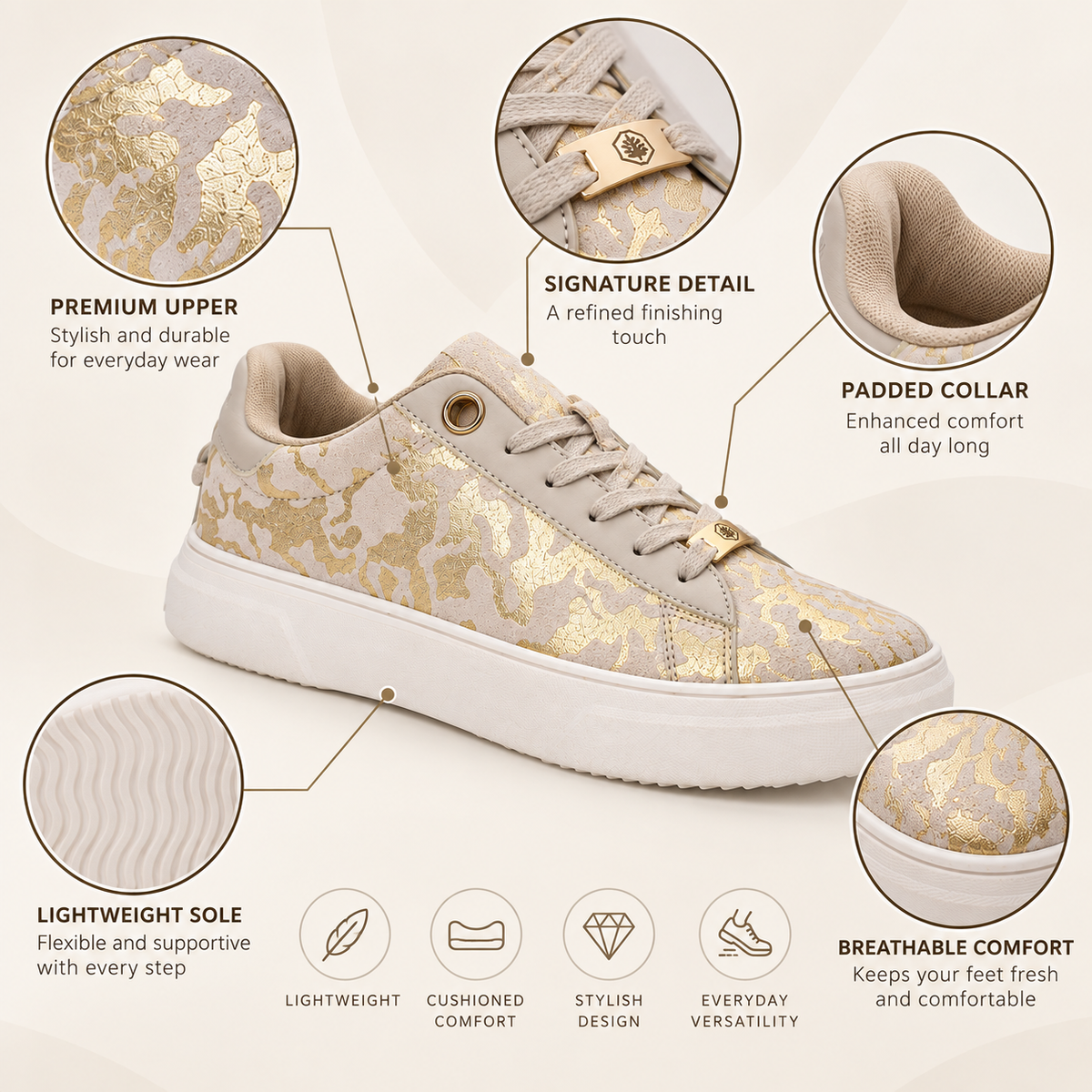 Lumberjack Geller Women's Patterned Sneakers in Sand & Gold