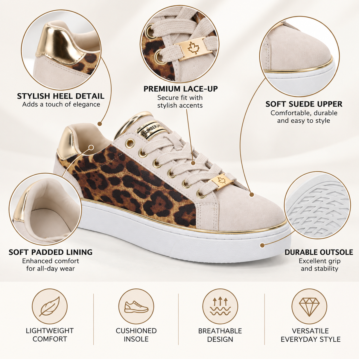 Lumberjack Safiya Women's Leopard Print Sneakers in Sand
