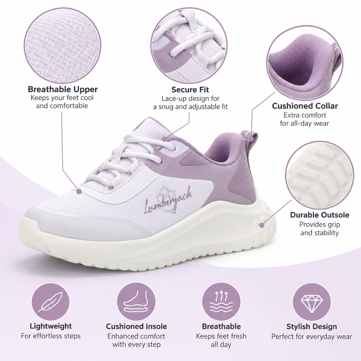 Lumberjack Anyk Women's Sporty Sneakers in Lilac & White