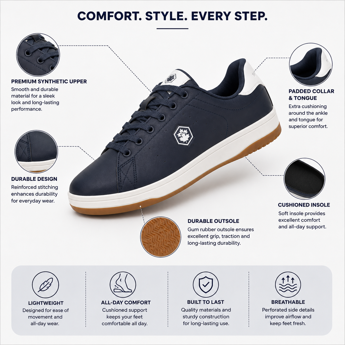 Lumberjack Rea Men's Gum-Sole Sneakers in Navy Blue