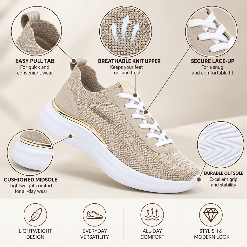 Lumberjack Keira Women's Casual Sneakers in Beige & Gold