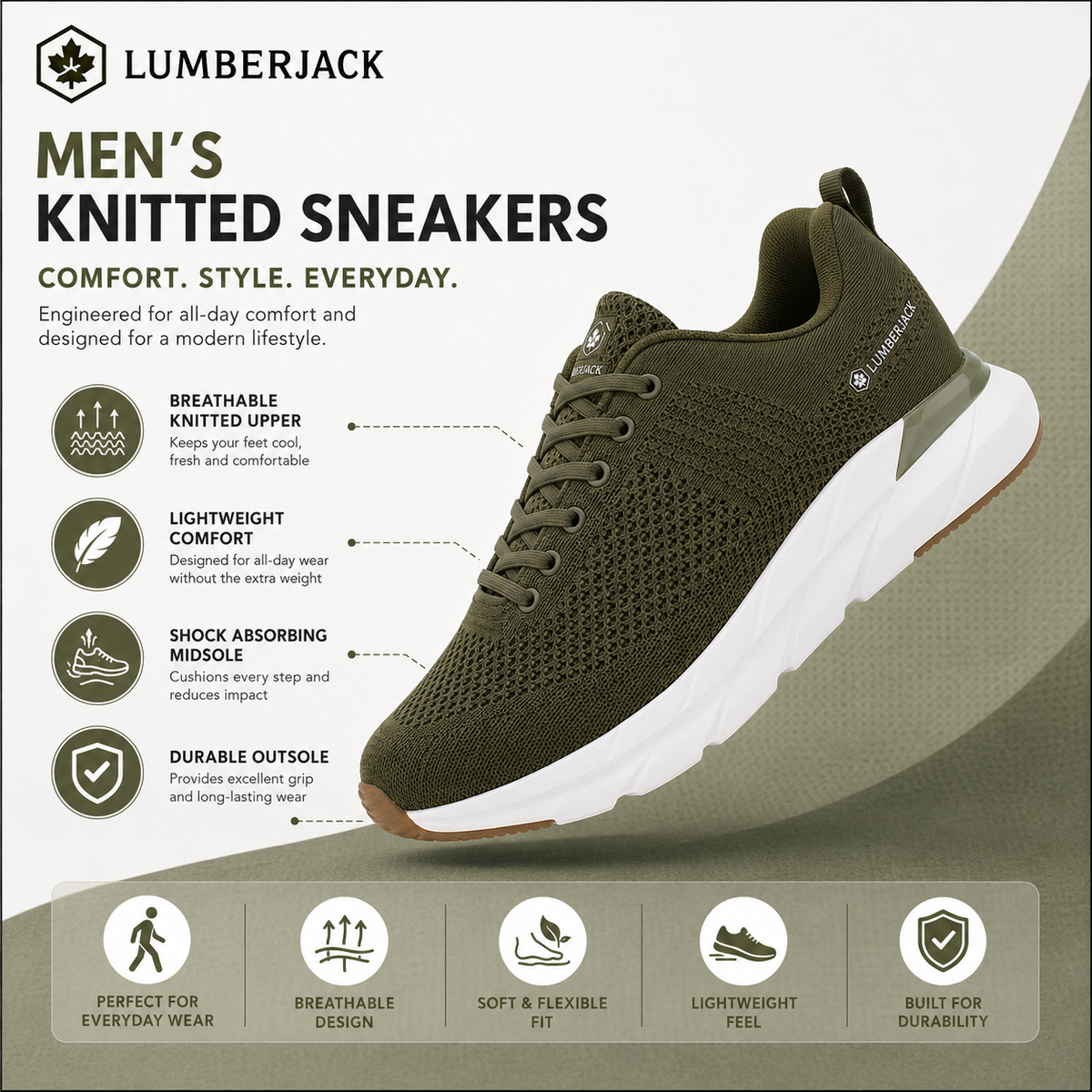 Lumberjack Connect Men's Knitted Sneakers in Khaki