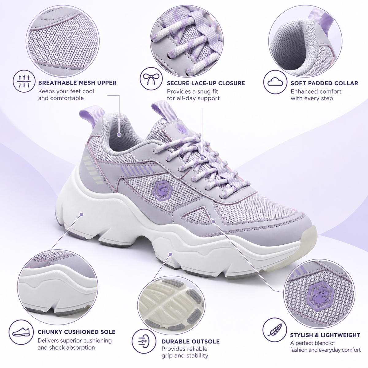Lumberjack Itru Women's Chunky Statement Sneakers in Lilac