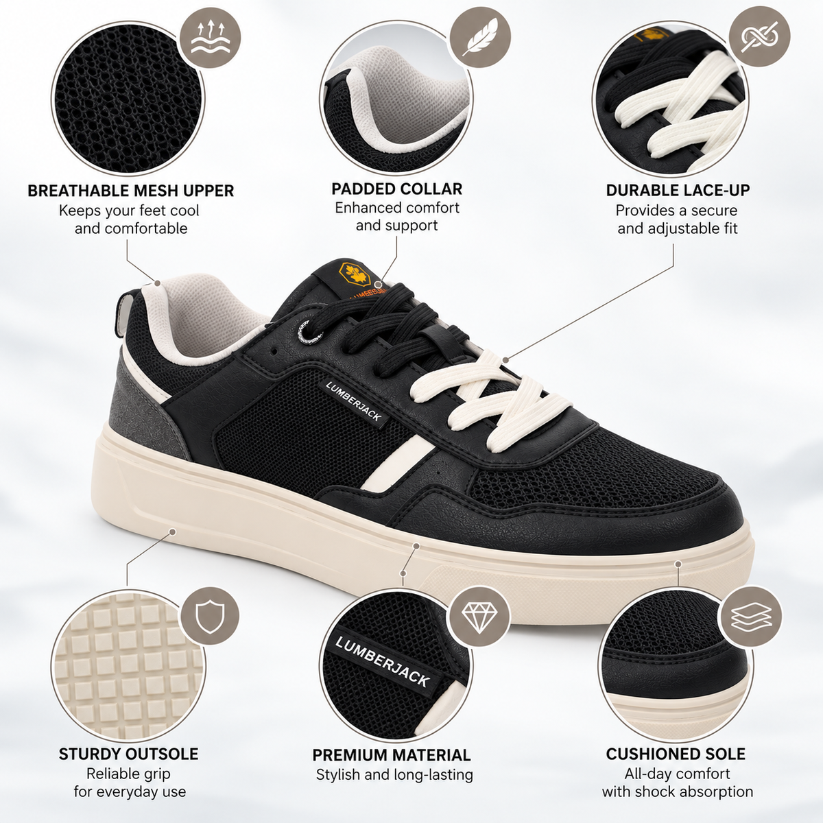 Lumberjack Lammi Men's Lace-Up Sneakers in Black