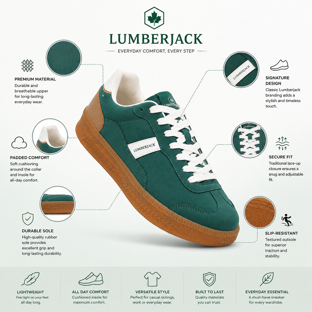 Lumberjack Fofana Men's Suede-Look Gum-Sole Sneakers in Green