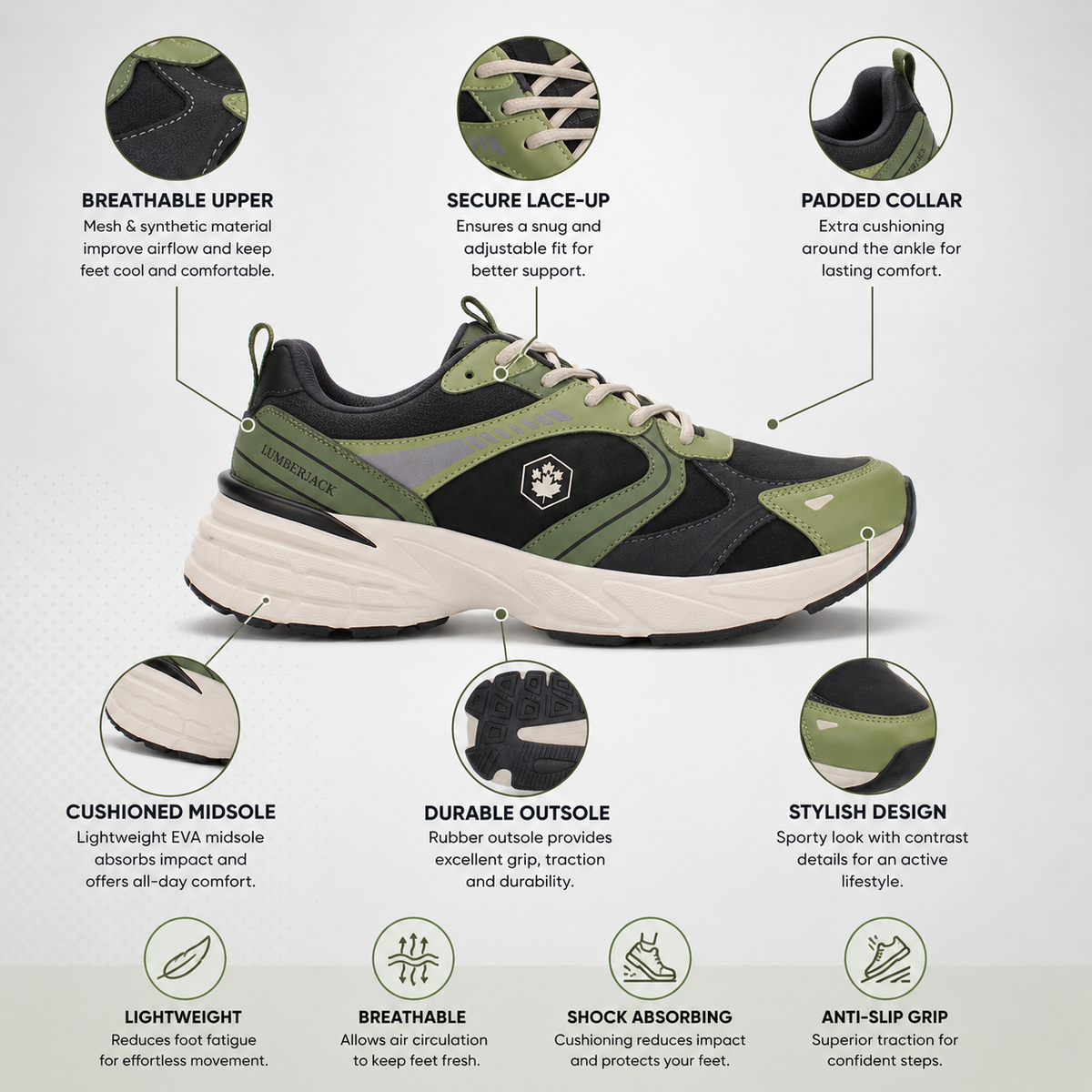 Lumberjack Money Men's Two-Tone Sneakers in Black & Green