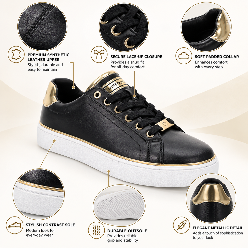 Lumberjack Safiya Women's Gold-Accent Sneakers in Black