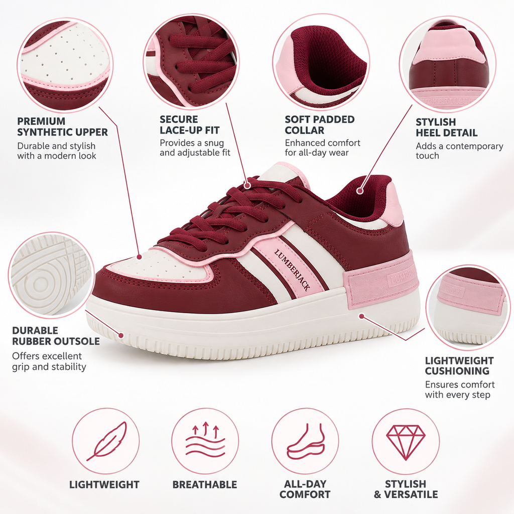 Lumberjack Freya Women's Street Sneakers in Burgundy & Pink
