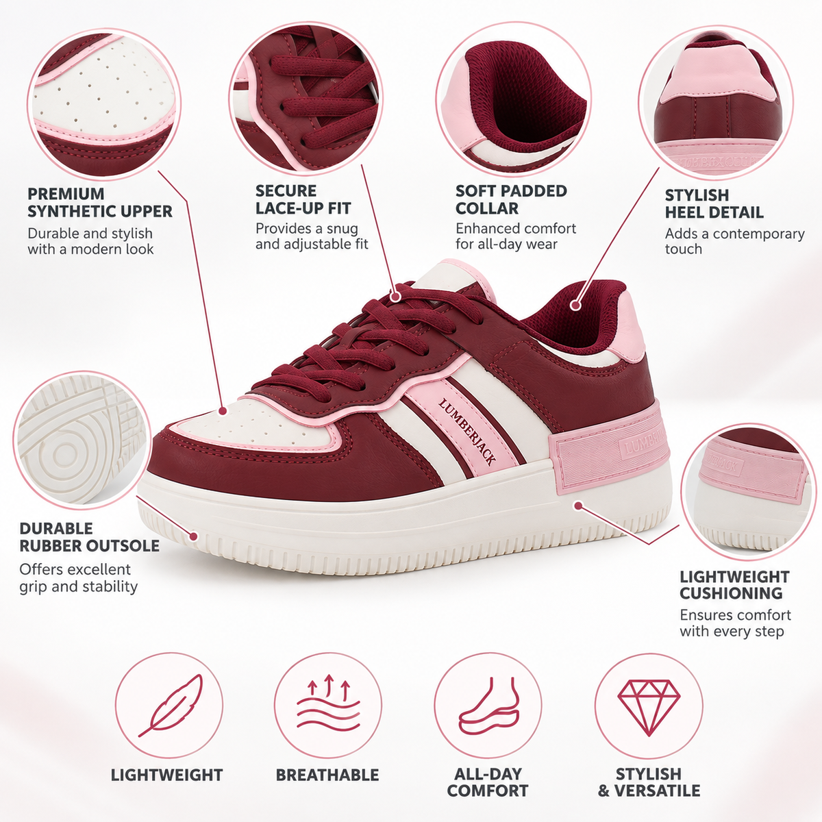 Lumberjack Freya Women's Street Sneakers in Burgundy & Pink