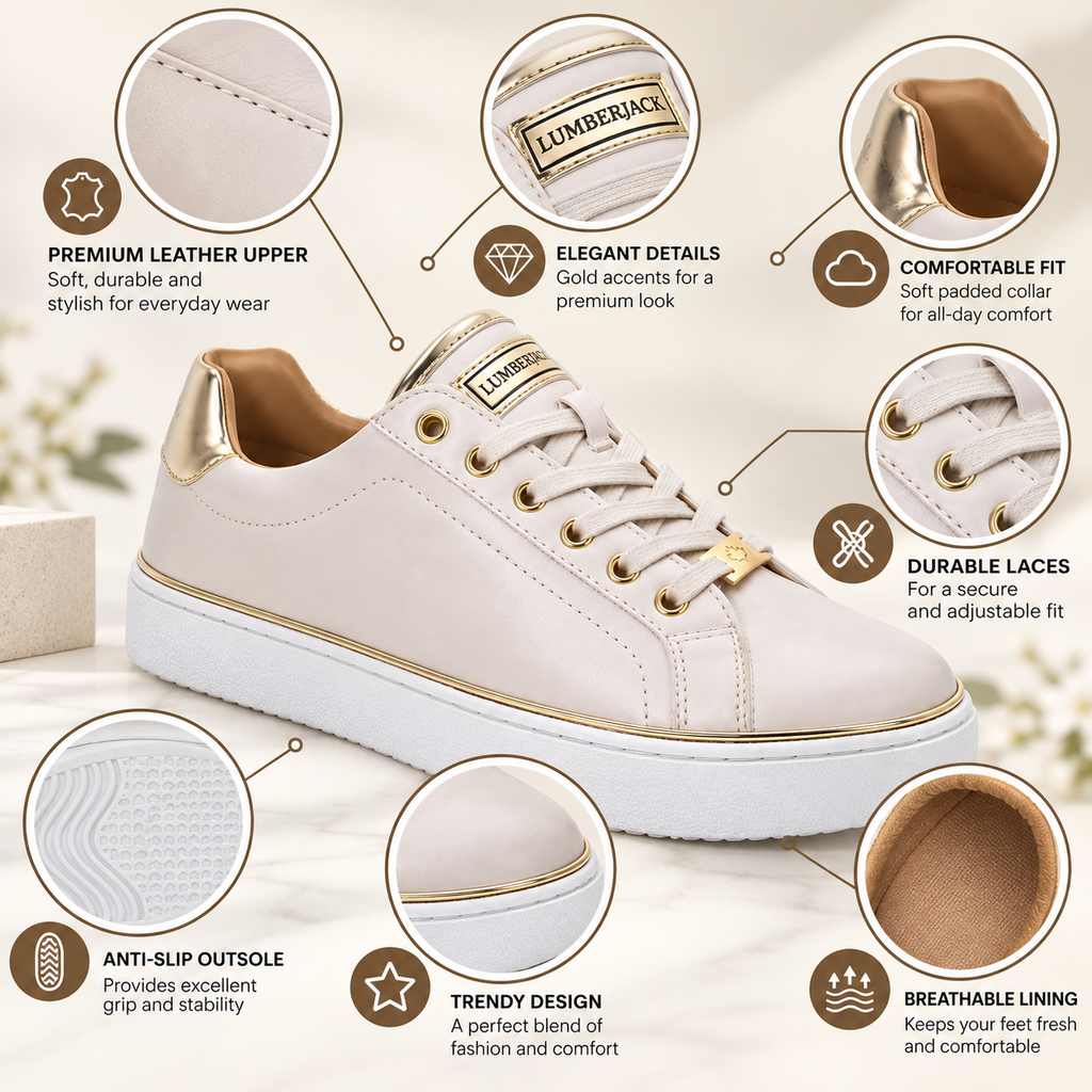 Lumberjack Safiya Women's Metallic-Trim Sneakers in Sand & Gold