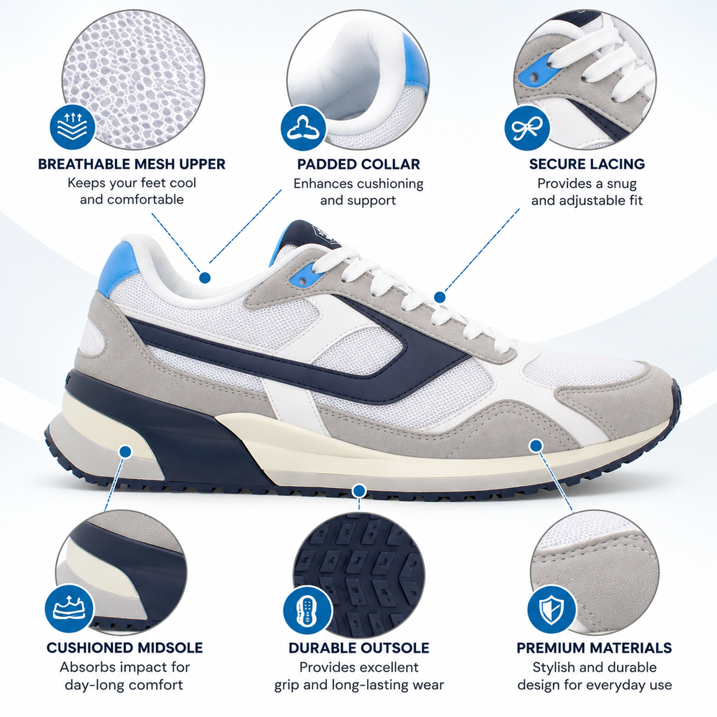 Lumberjack Erre Men's Retro Sneakers in Ice Grey & White