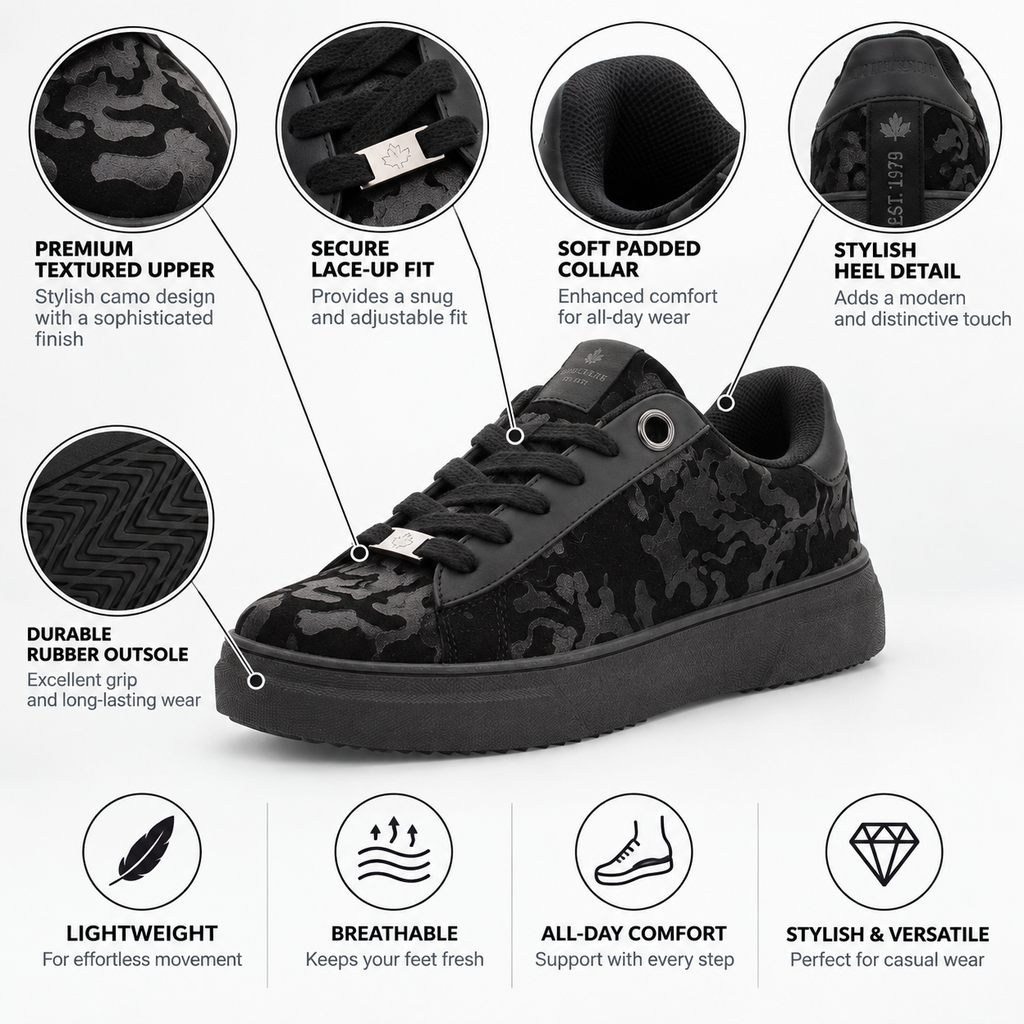 Lumberjack Geller Women's Textured Camo Sneakers in Black