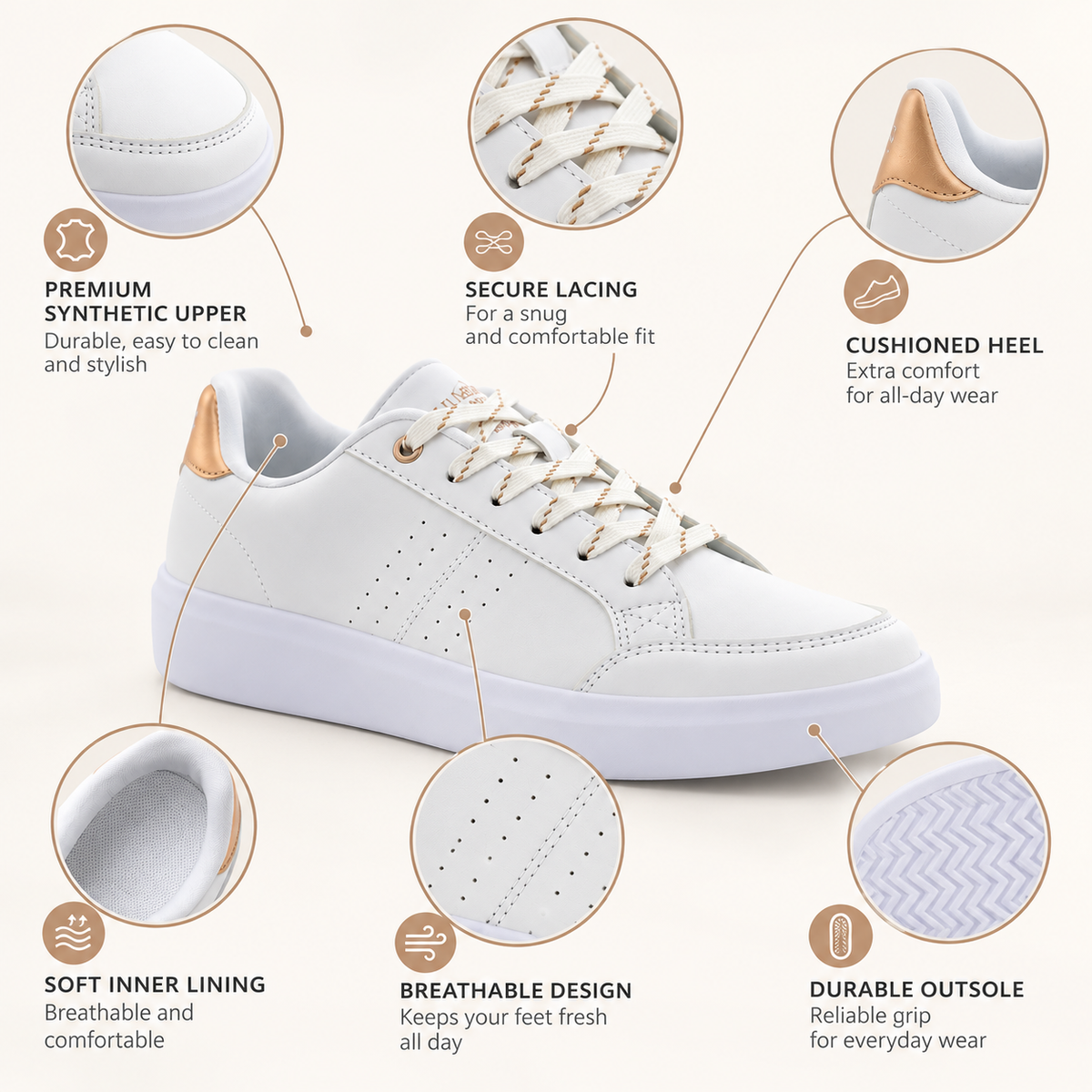 Lumberjack Helena Women's Sneakers in White & Rose Gold
