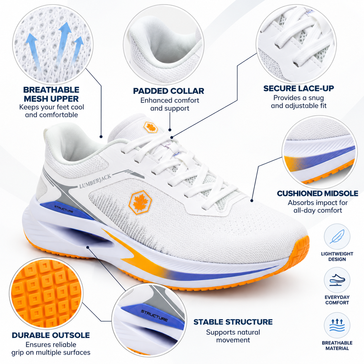 Lumberjack Cest Men's Cushioned Sneakers in White & Orange