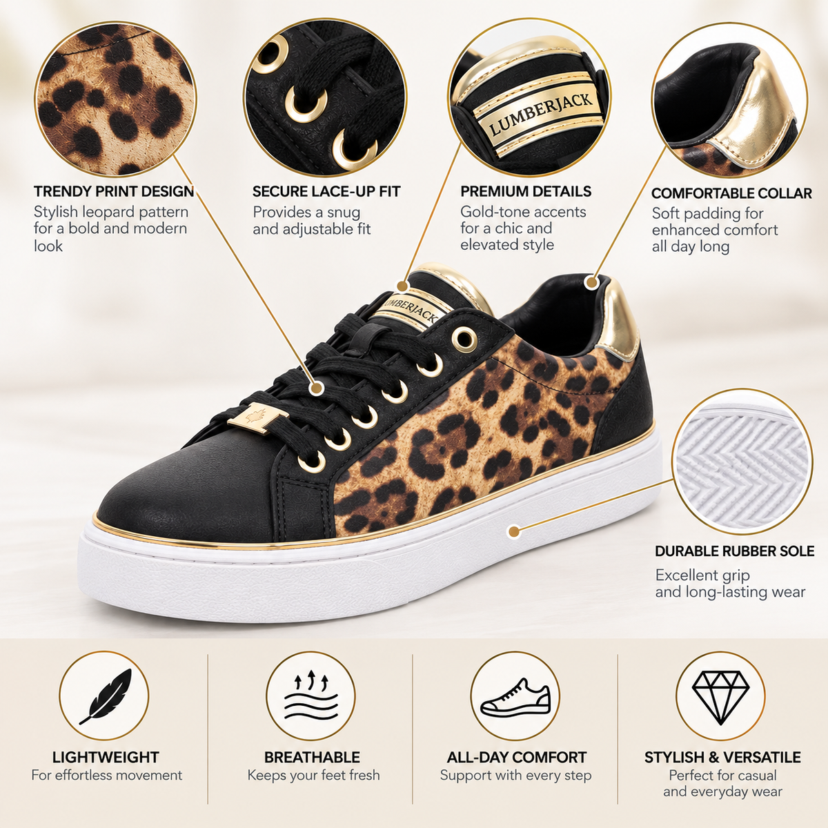 Lumberjack Safiya Women's Leopard Print Sneakers in Black