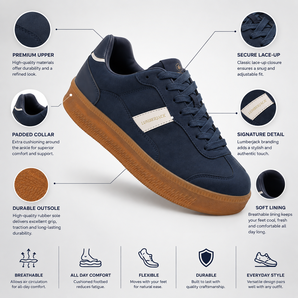 Lumberjack Fofana Men's Suede-Look Gum-Sole Sneakers in Navy