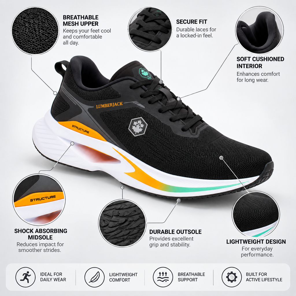 Lumberjack Cest Men's Cushioned Sneakers in Black & Orange