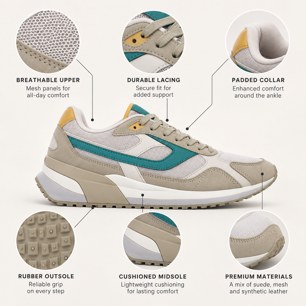 Lumberjack Erre Men's Retro Sneakers in Light Sand & Teal
