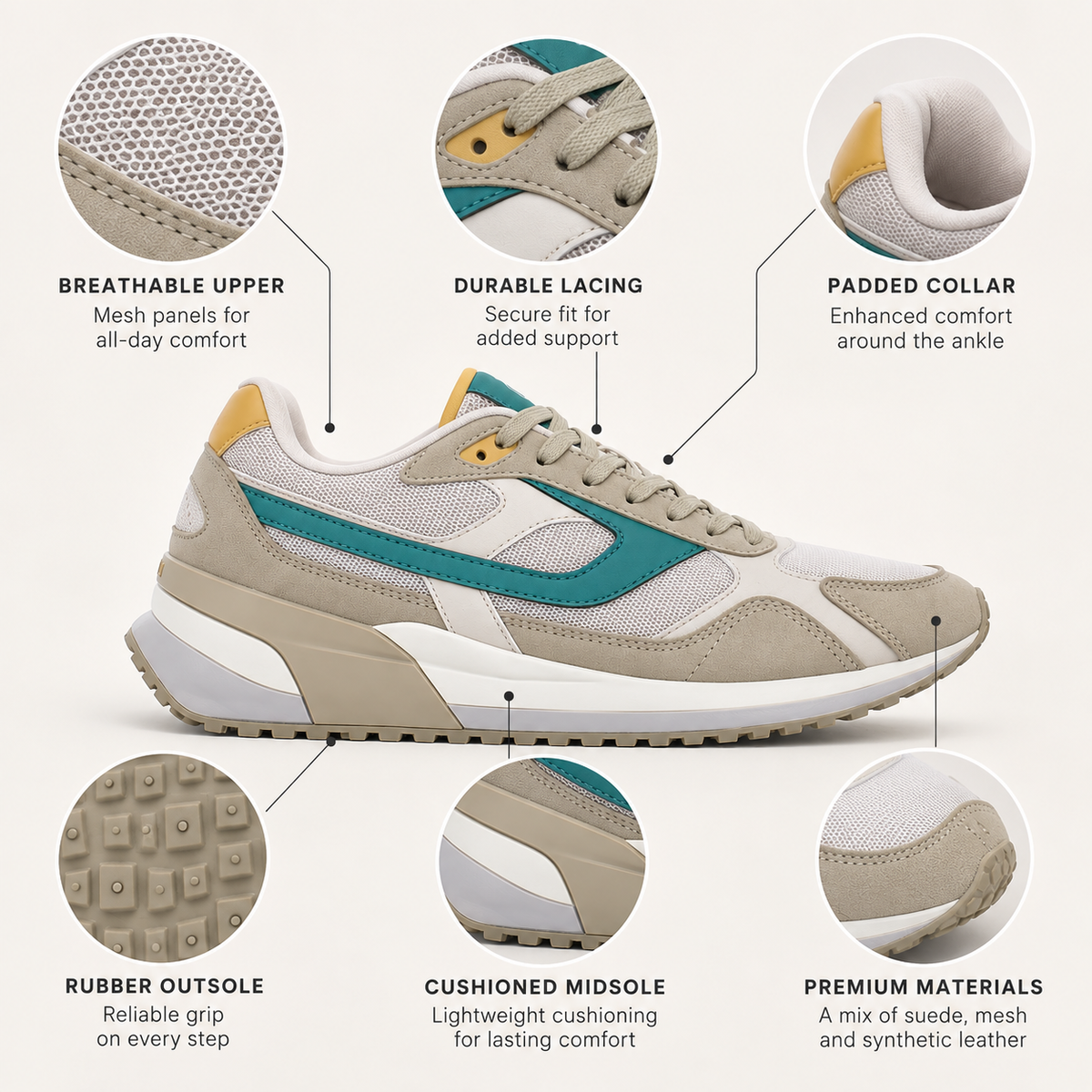 Lumberjack Erre Men's Retro Sneakers in Light Sand & Teal