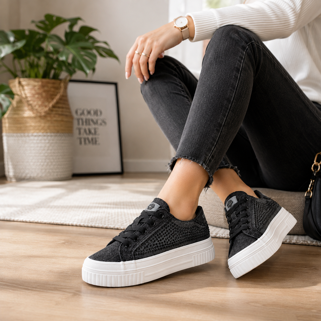 Lumberjack Anya Women's Embellished Platform Sneakers in Black