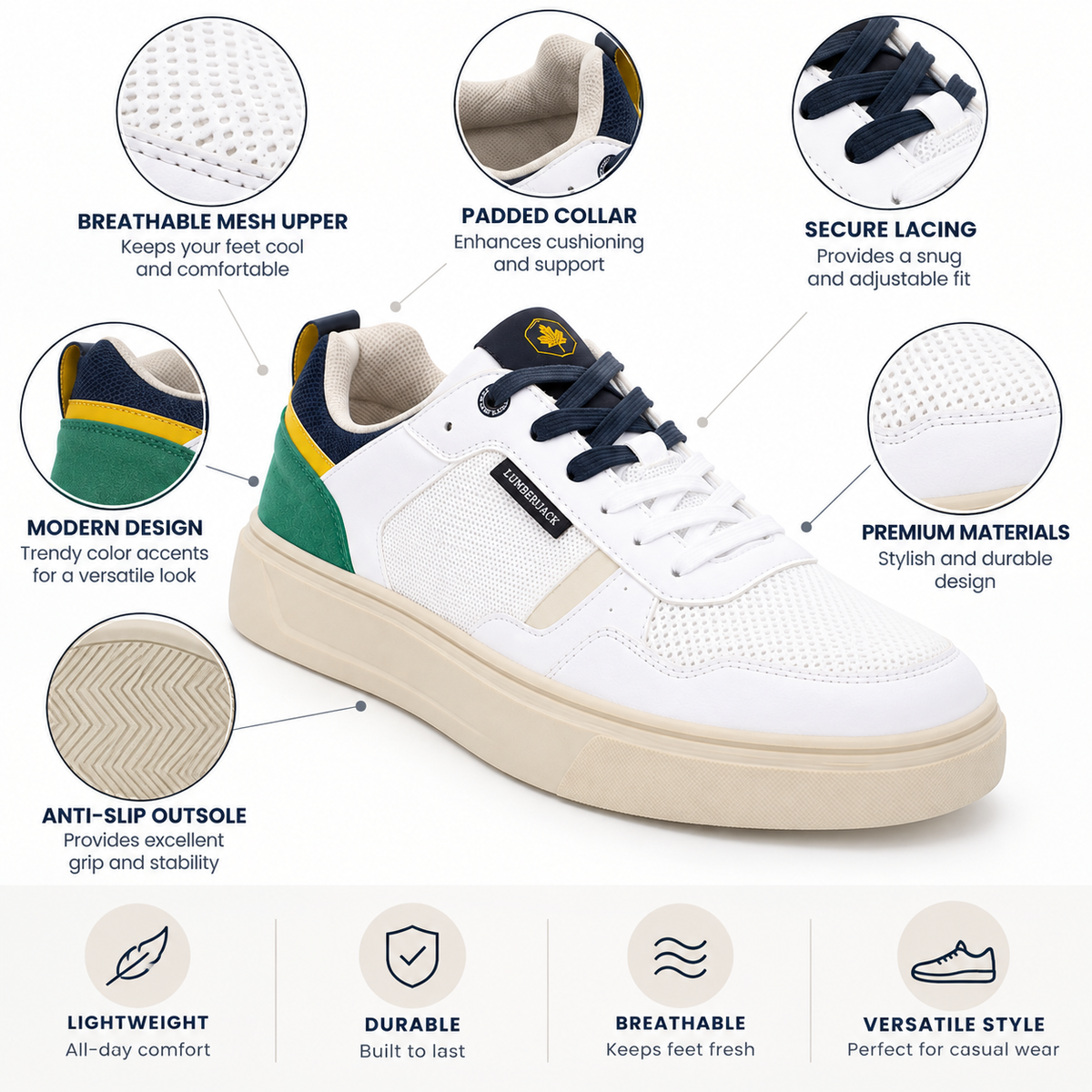 Lumberjack Lammi Men's Lace-Up Sneakers in White