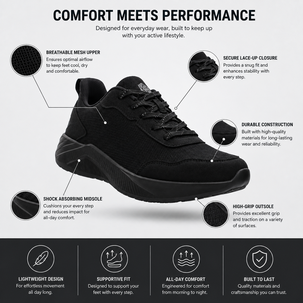 Lumberjack Karter Men's Breathable Sneakers in All Black