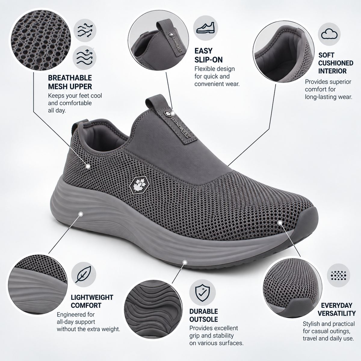 Lumberjack Talara Men's Laceless Mesh Sneakers in Dark Grey