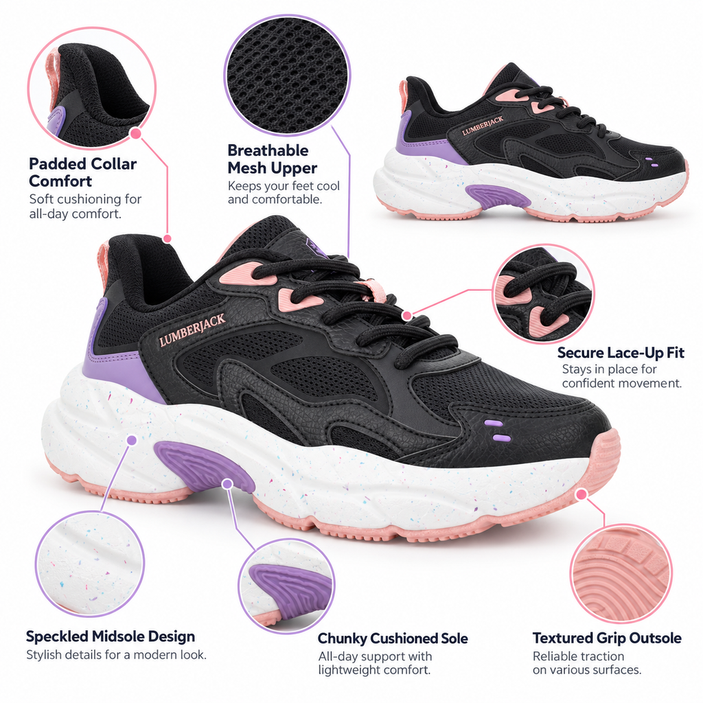 Lumberjack Fanto Women's Chunky Sneakers in Black & Purple