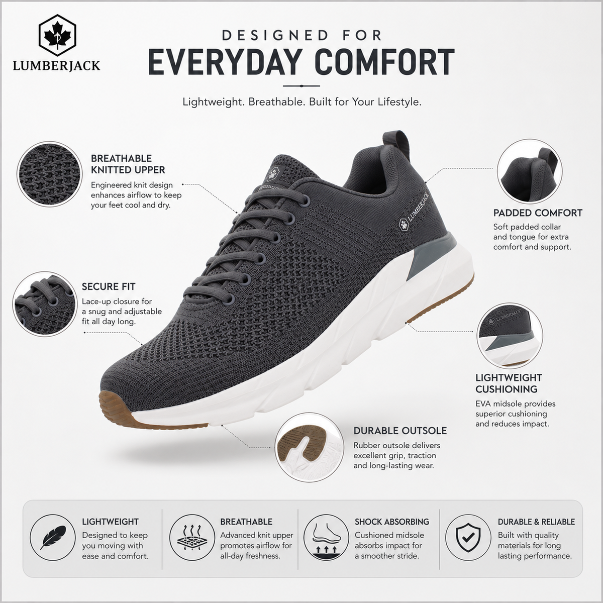 Lumberjack Connect Men's Knitted Sneakers in Grey
