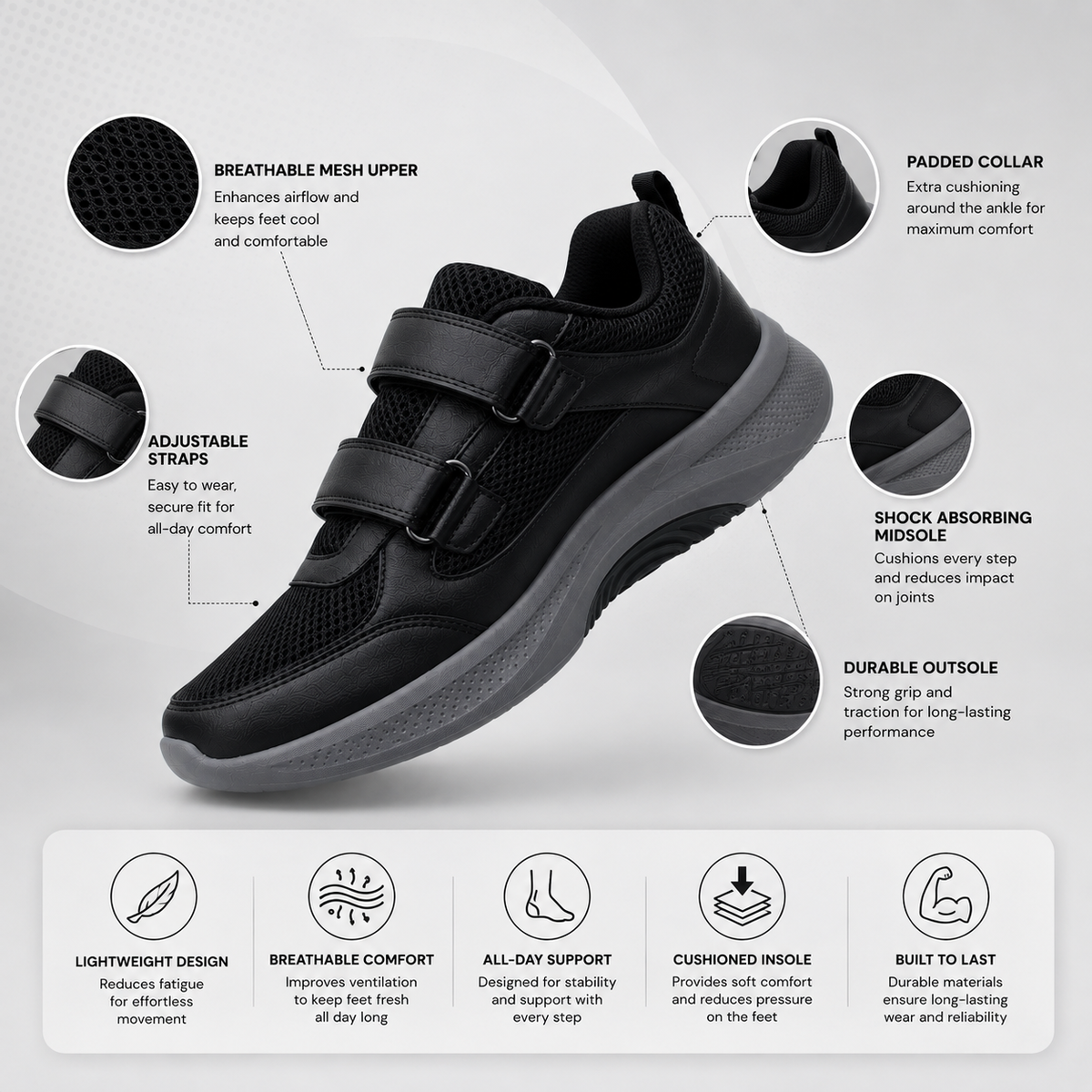 Lumberjack Close Men's Strap Sneakers in Black & Dark Grey