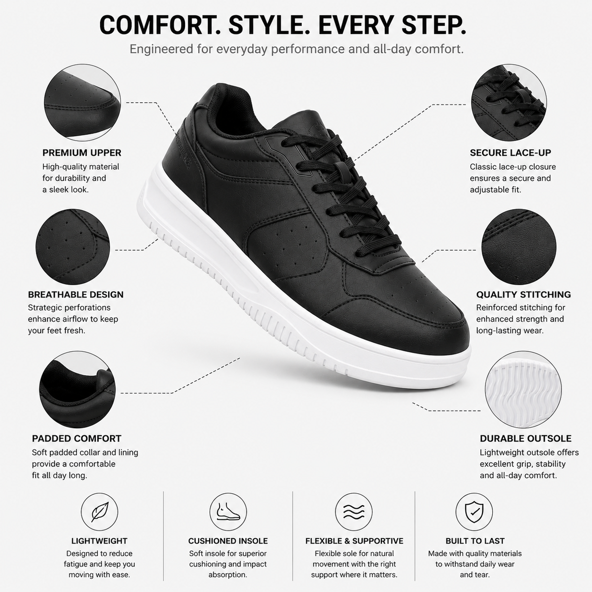 Lumberjack Udemy Men's Perforated Sneakers in Black & White