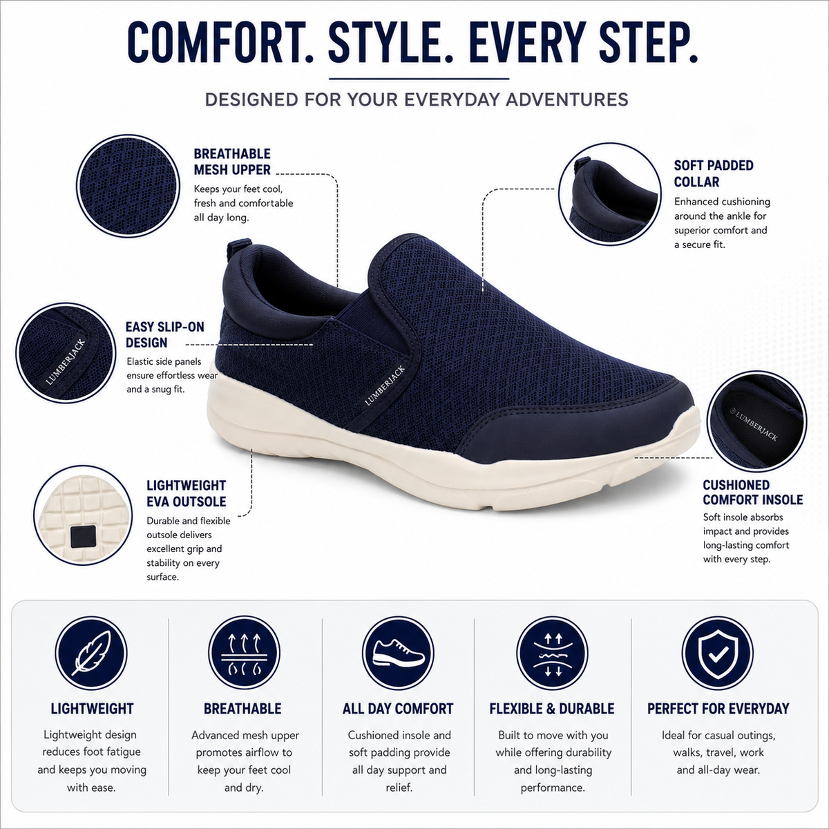 Lumberjack Agatha Men's Slip-On Shoes in Navy & Off-White
