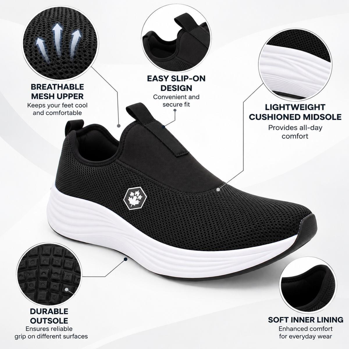 Lumberjack Talara Men's Laceless Mesh Sneakers in Black & White