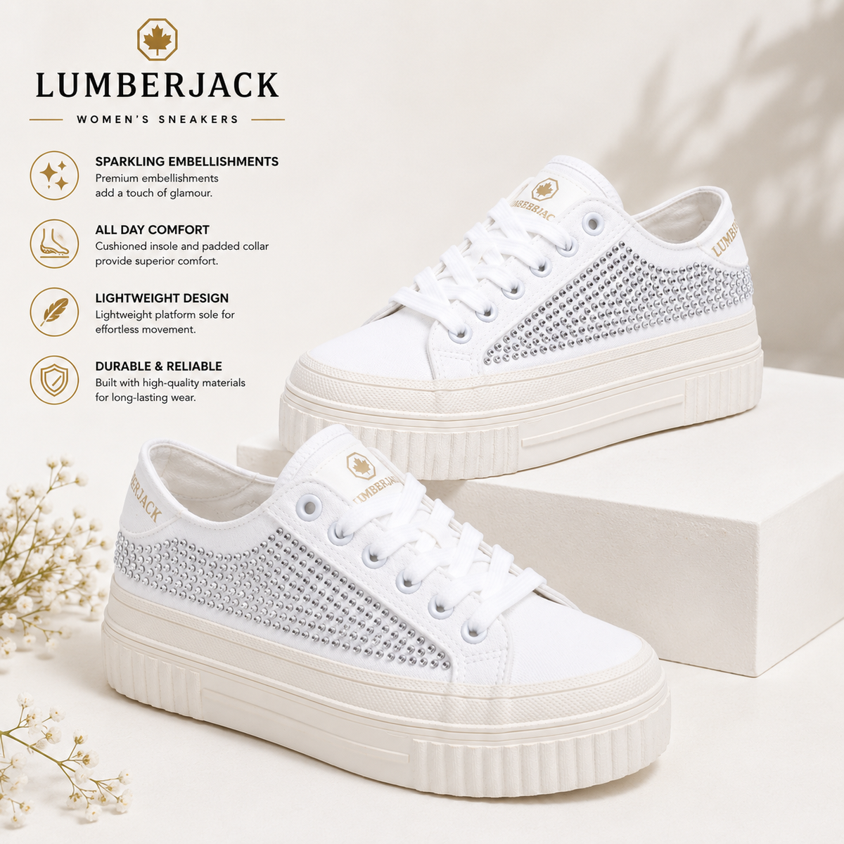 Lumberjack Anya Women's Embellished Platform Sneakers in White