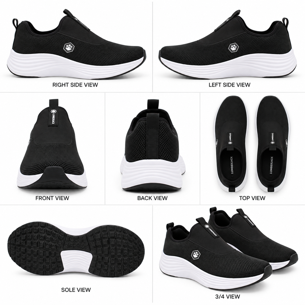 Lumberjack Talara Men's Laceless Mesh Sneakers in Black & White