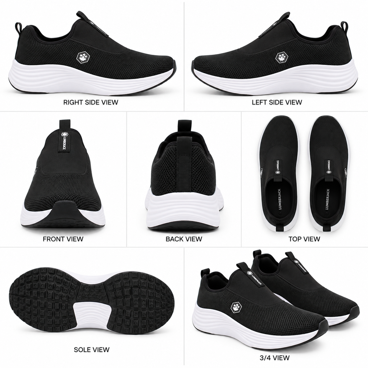 Lumberjack Talara Men's Laceless Mesh Sneakers in Black & White