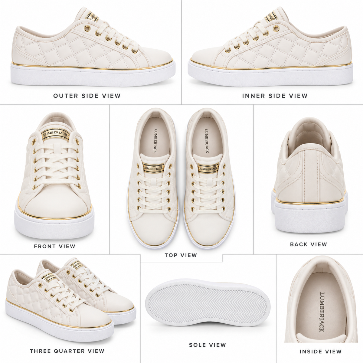 Lumberjack Safiya Women's Quilted Platform Sneakers in White & Gold